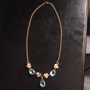Vintage gold necklace blue gem 16” WRF